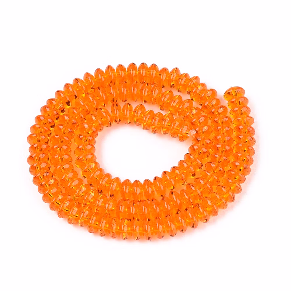 Glaspärlor rondeller orange 6x3 mm, 1 sträng