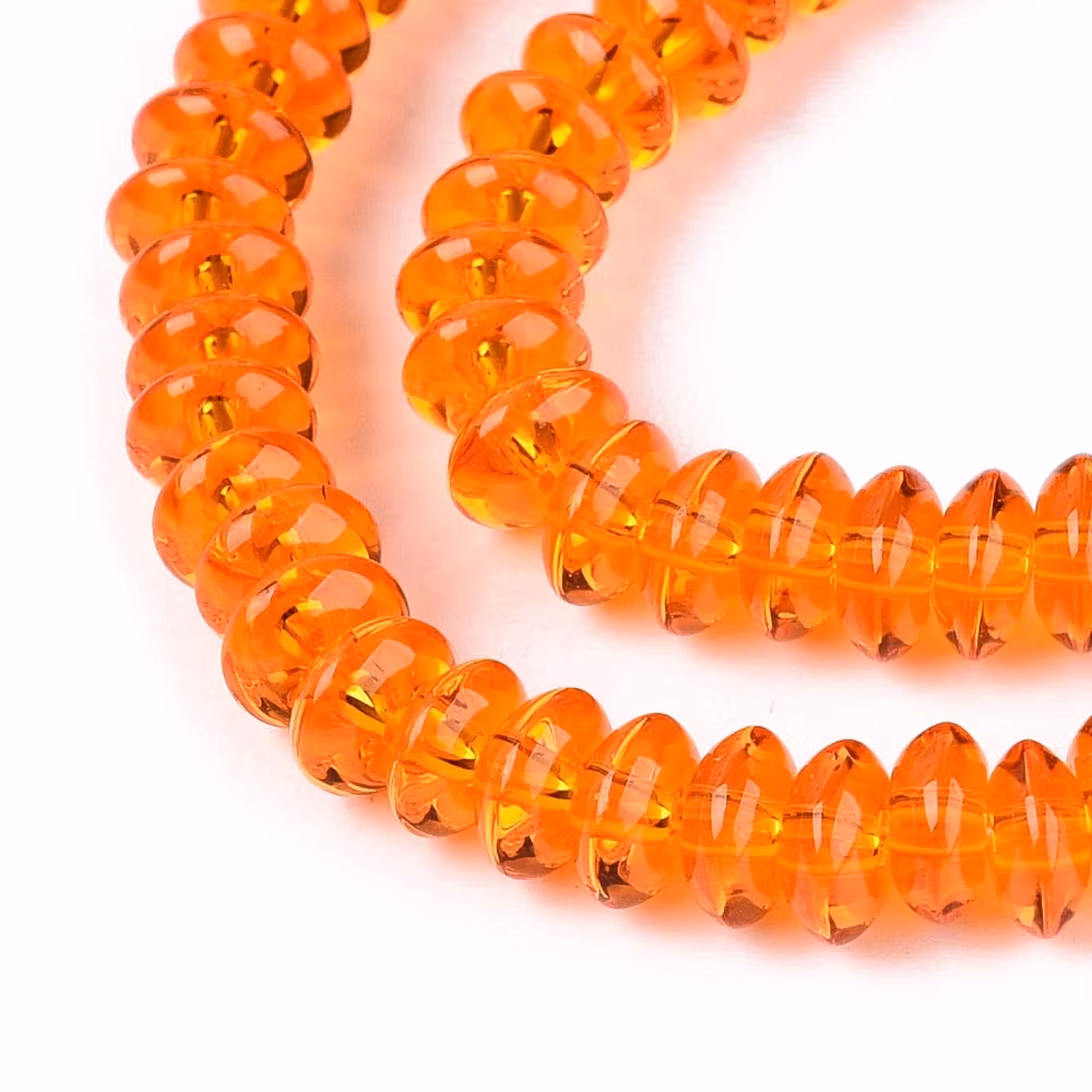 Glaspärlor rondeller orange 6x3 mm, 1 sträng