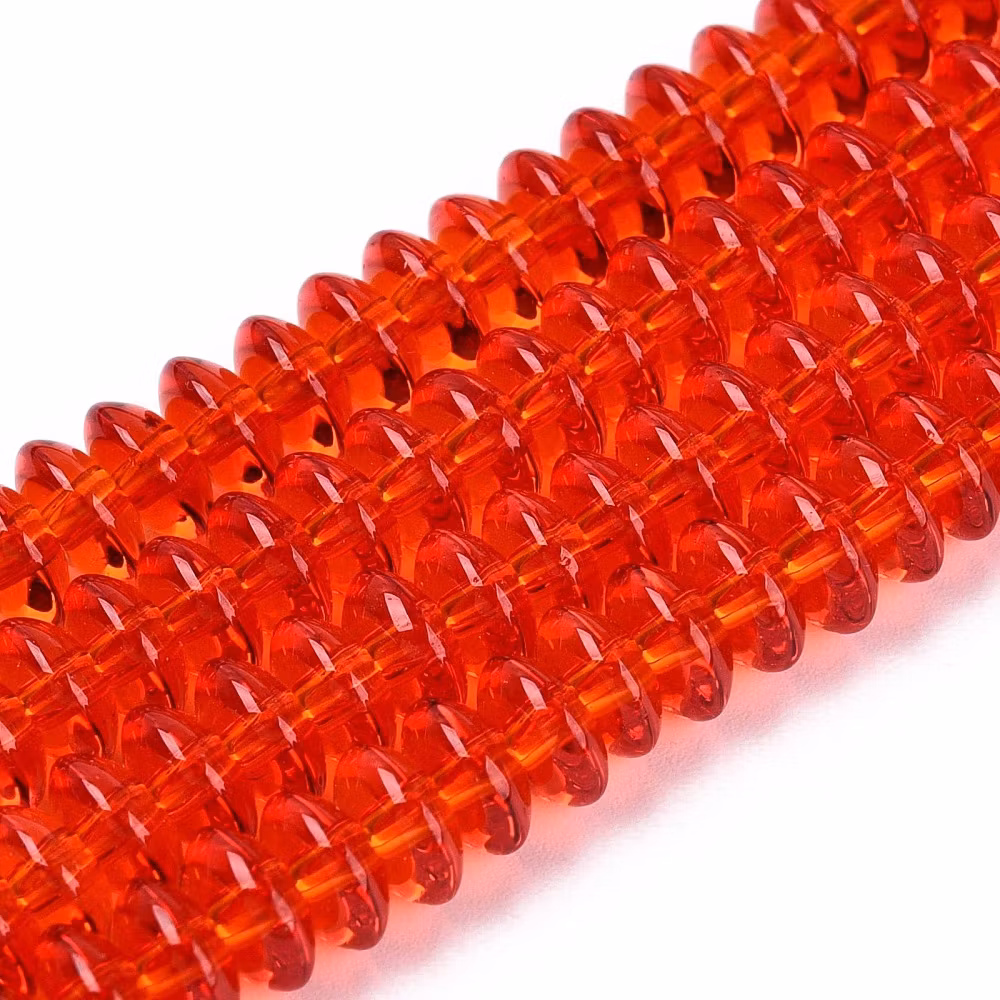 Glaspärlor rondeller röda 6x3 mm, 1 sträng