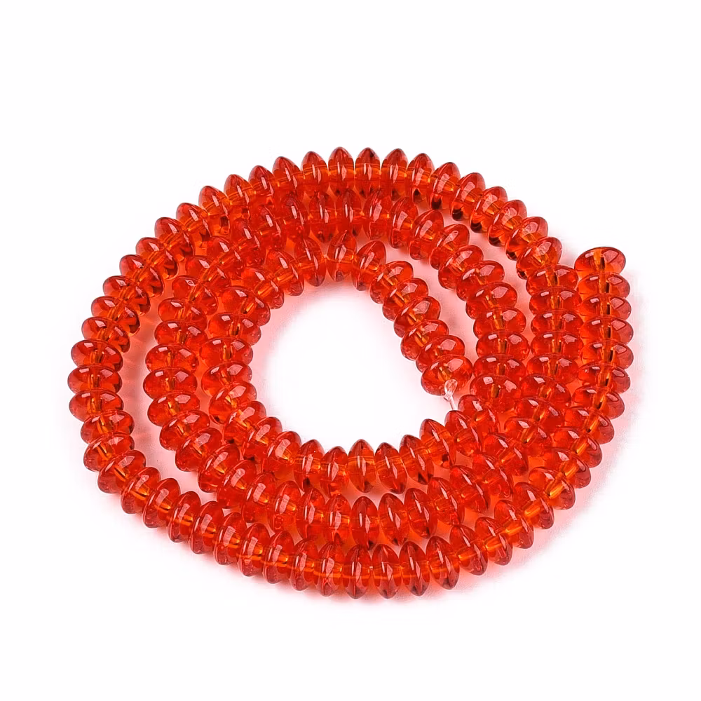 Glaspärlor rondeller röda 6x3 mm, 1 sträng