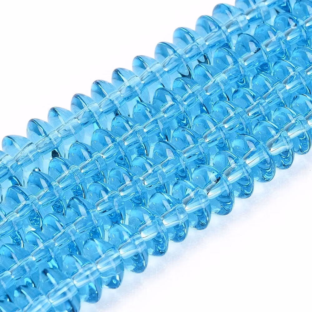 Glaspärlor rondeller turkosa 6x3 mm, 1 sträng