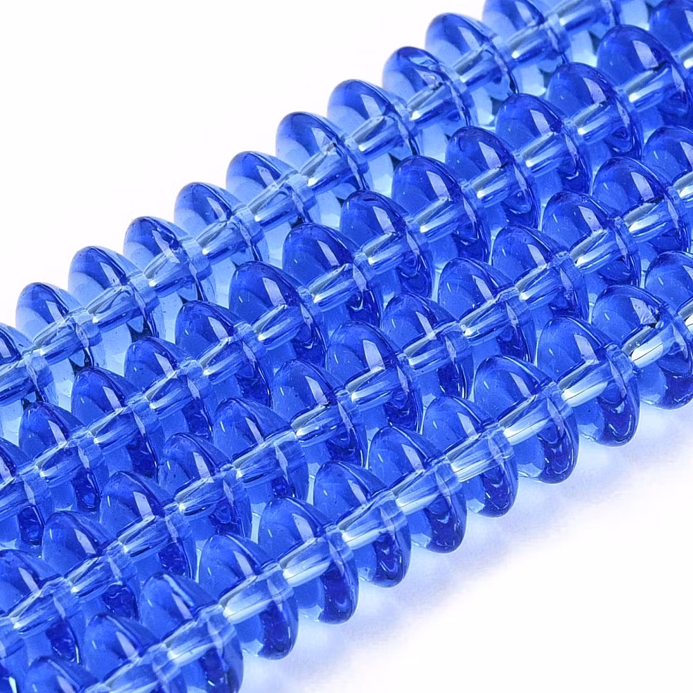 Glaspärlor rondeller blå 6x3 mm, 1 sträng