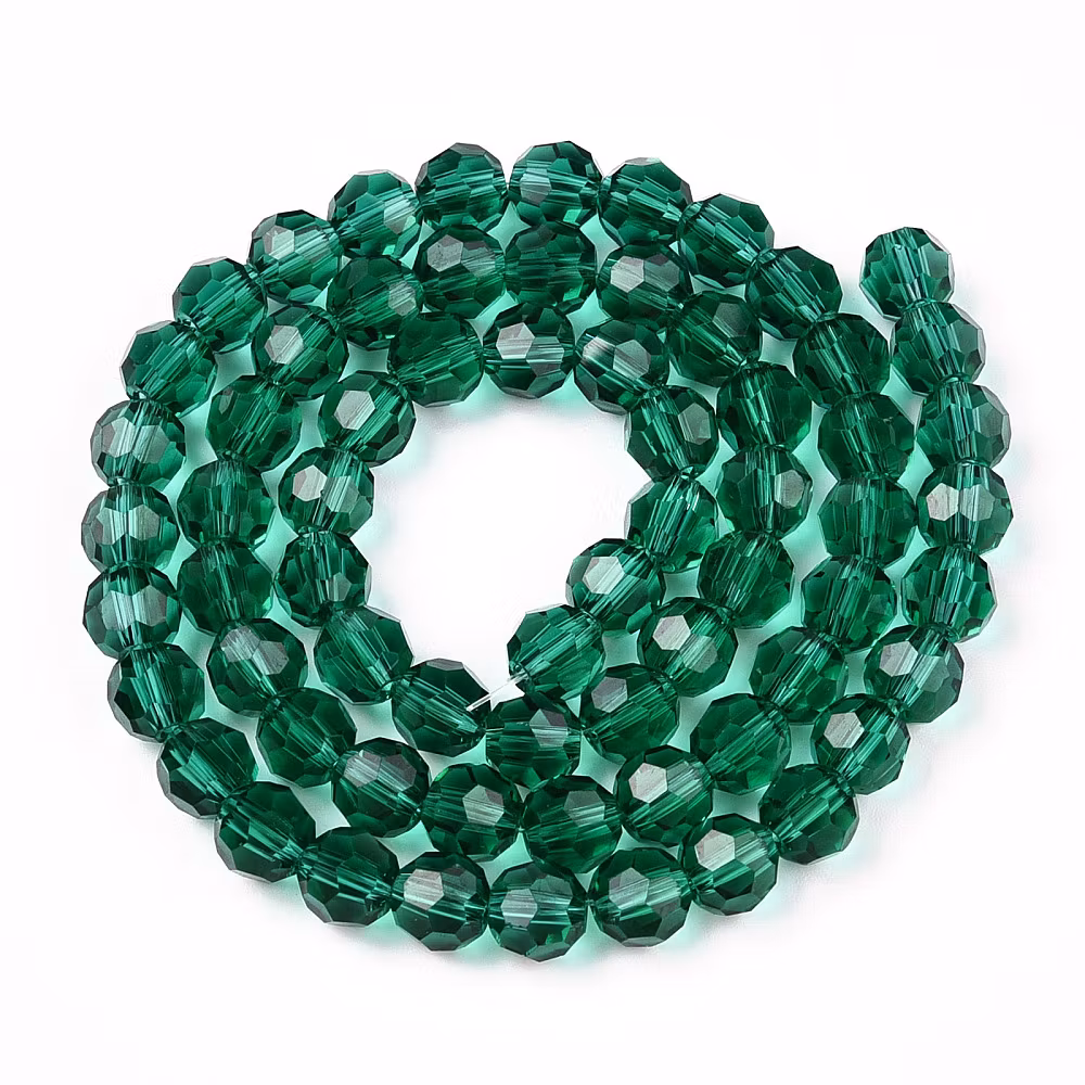 Facetterade glaspärlor 6 mm blågröna, 1 sträng