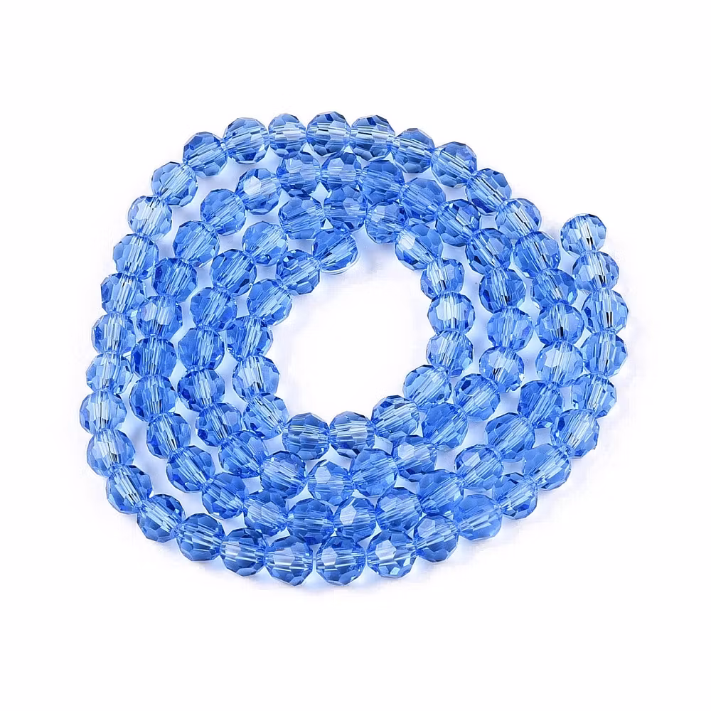 Facetterade glaspärlor 6 mm blå, 1 sträng