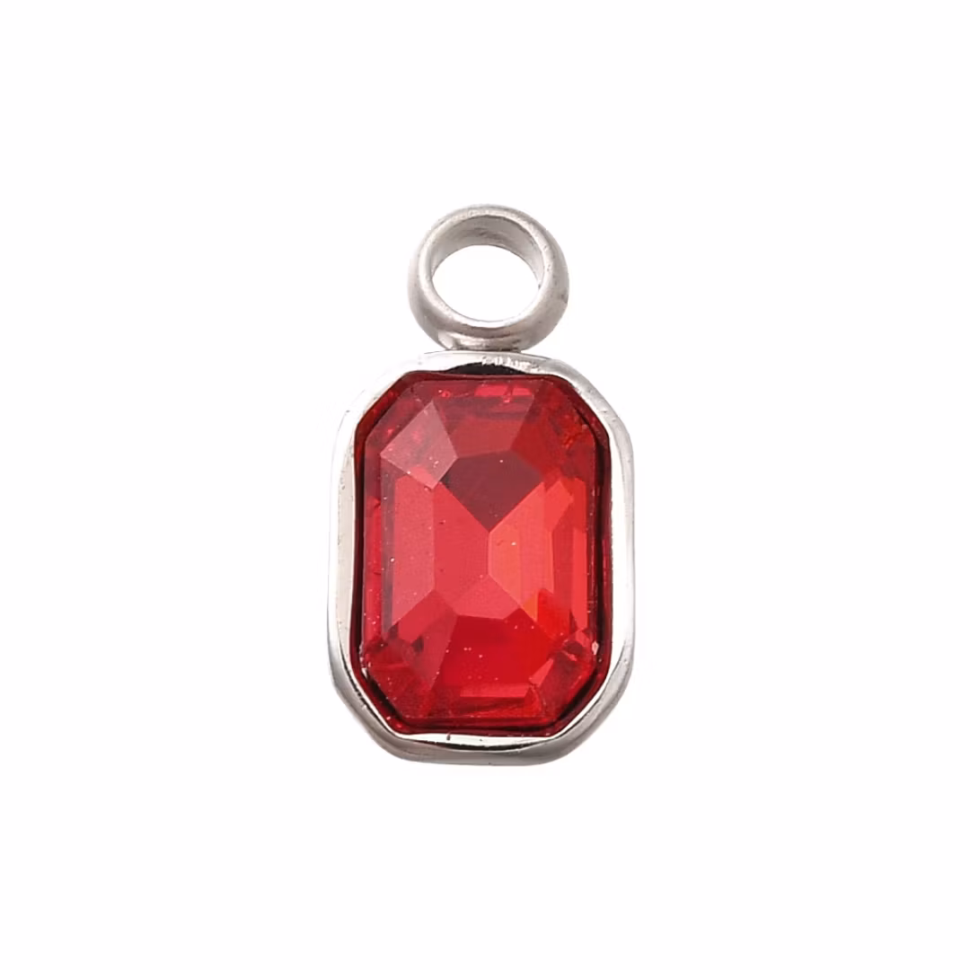 Stainless steel charm rectangle cerise, 1 pc.