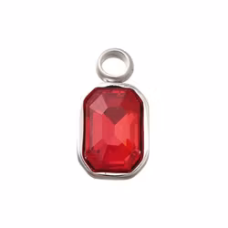 Stainless steel charm rectangle cerise, 1 pc.