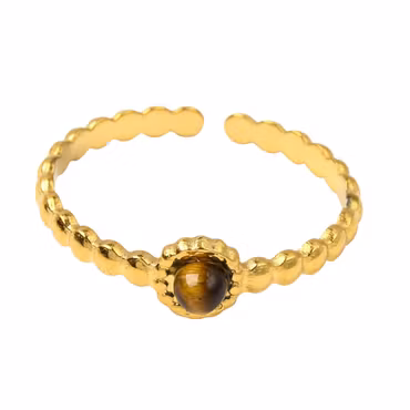 Guldfärgat rostfritt stål ring tigeröga, 1 st