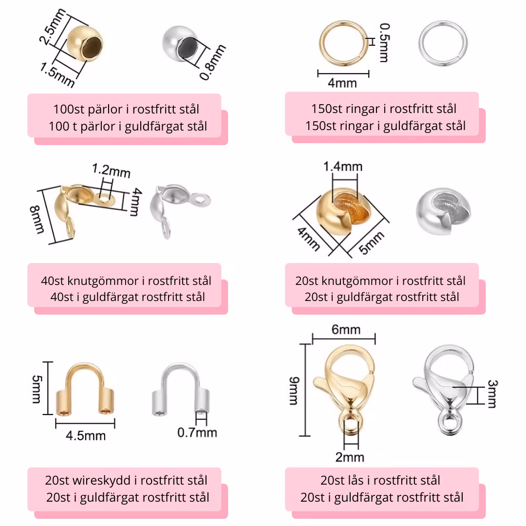 Rostfritt stål & guldfärgat rostfritt stål DIY KIT smyckesdelar