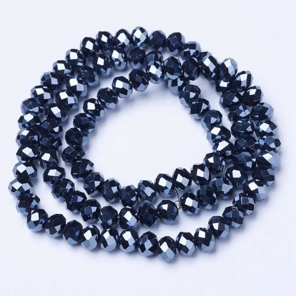 Faceted abacus 4x3 mm black glittery, 1 string
