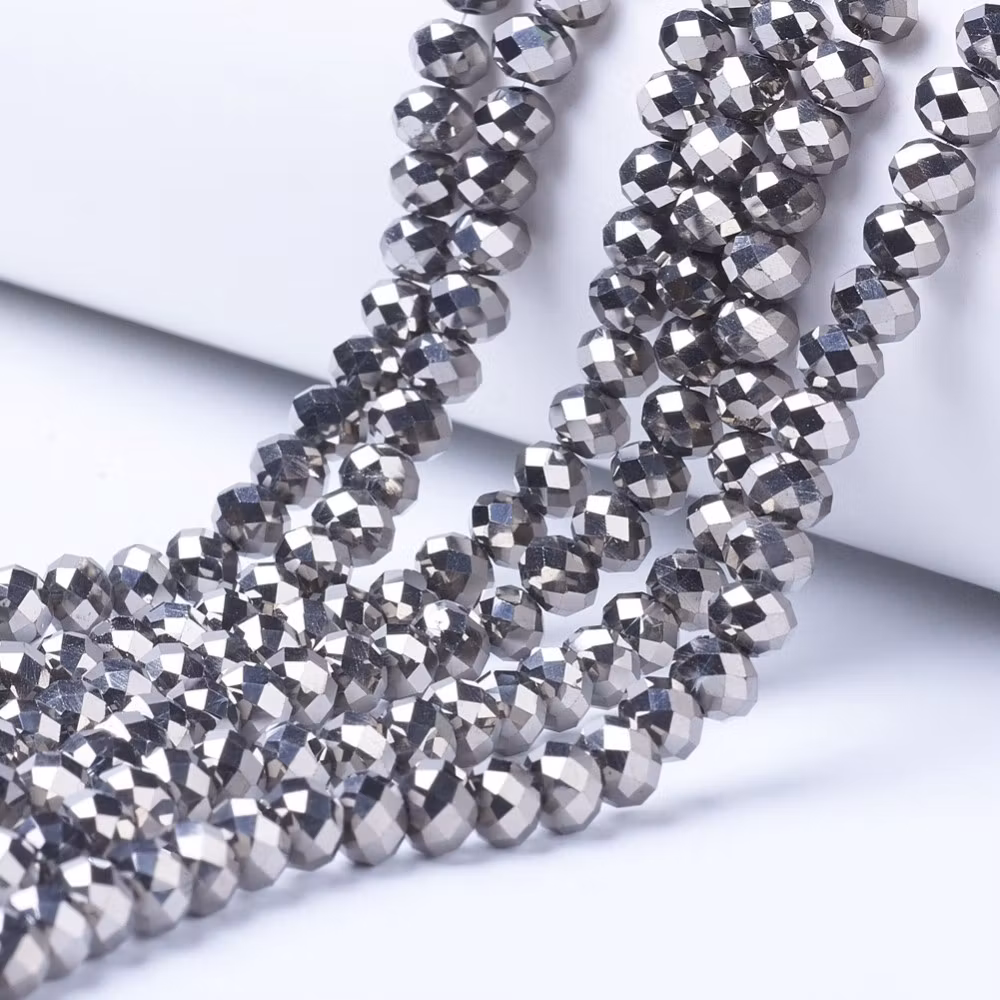 Facetterade abacus 6x4 mm electroplate silver, 1 sträng