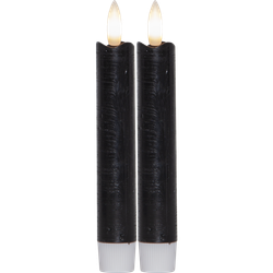 Antikljus 2-pack Flamme svart 15 cm, med timer