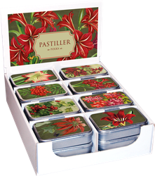 Plåtask Röda julblommor med pastiller, polka