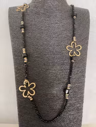 Halsband Flower svart/guld