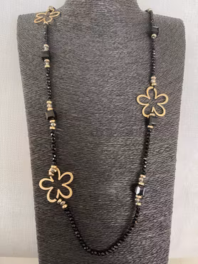Halsband Flower svart/guld