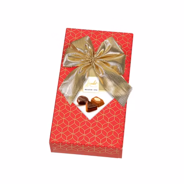Chokladkartong Röd med guldfärgad rosett