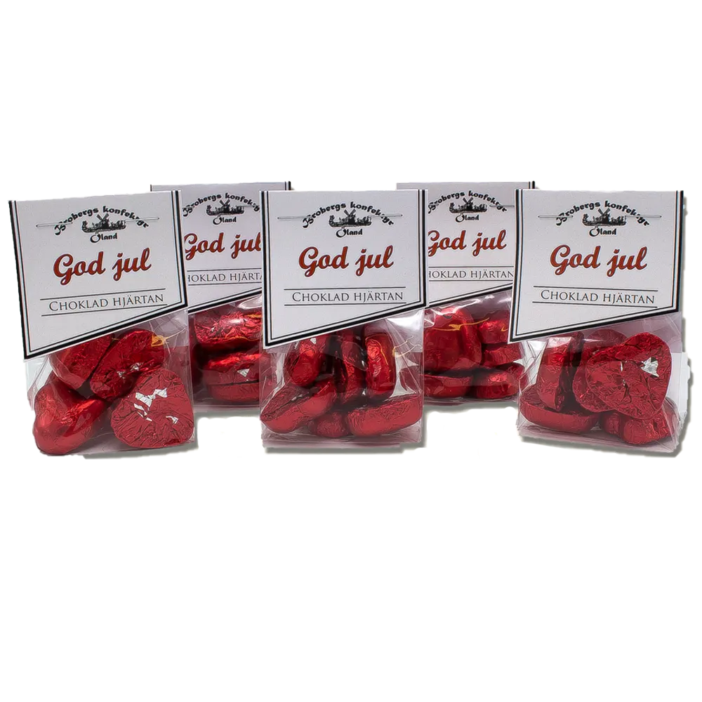 Budskapspåse hjärtan röd God Jul - Butik Karamellen