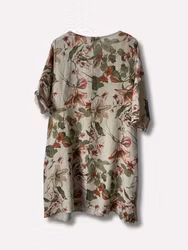 Reunion Athena linneklänning beige med blommor