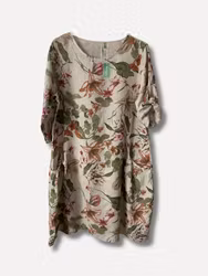 Reunion Athena linneklänning beige med blommor