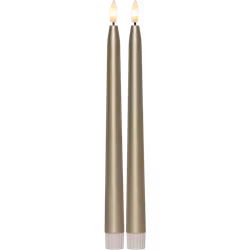 Antikljus 2-pack Flamme Metal guld 28 cm, med timer