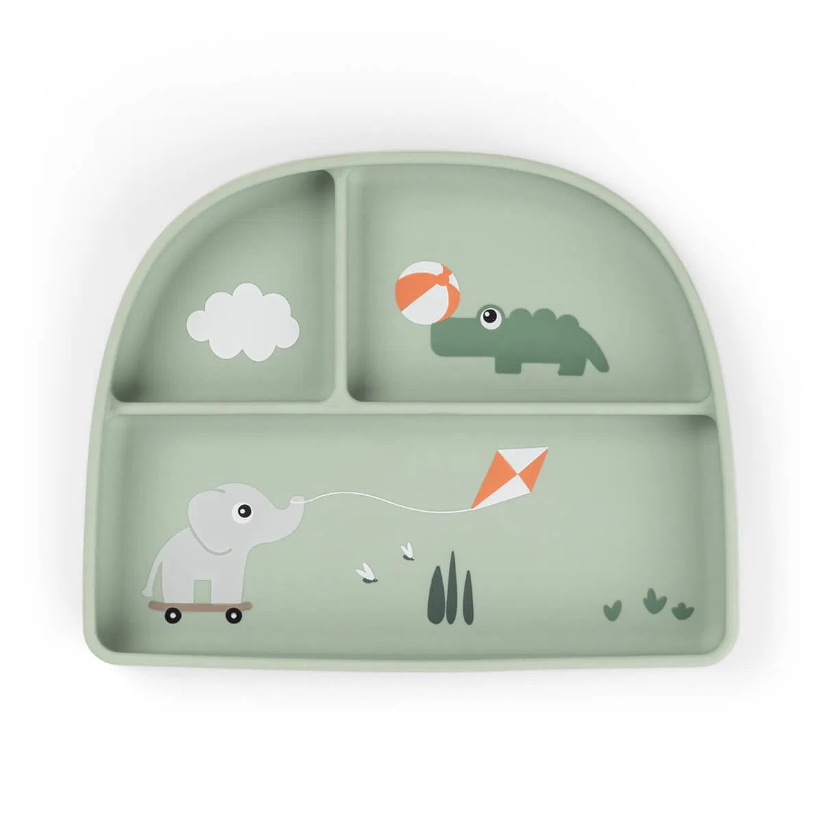 Sektionstallrik Playground med sugpropp grön