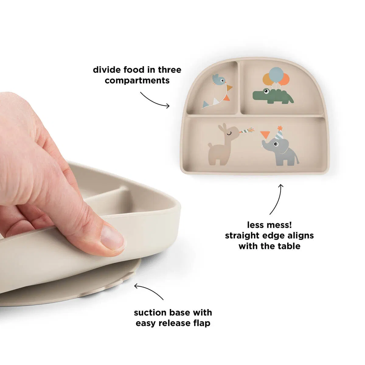 Sektionstallrik Celebration med sugpropp beige