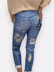 Haki magiska stretchbyxor med tryck jeansblå