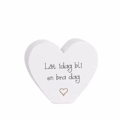 Stående trähjärta med olika texter, 8 cm