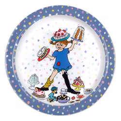 Pippi Födelsedag flat tallrik med halkskydd blå