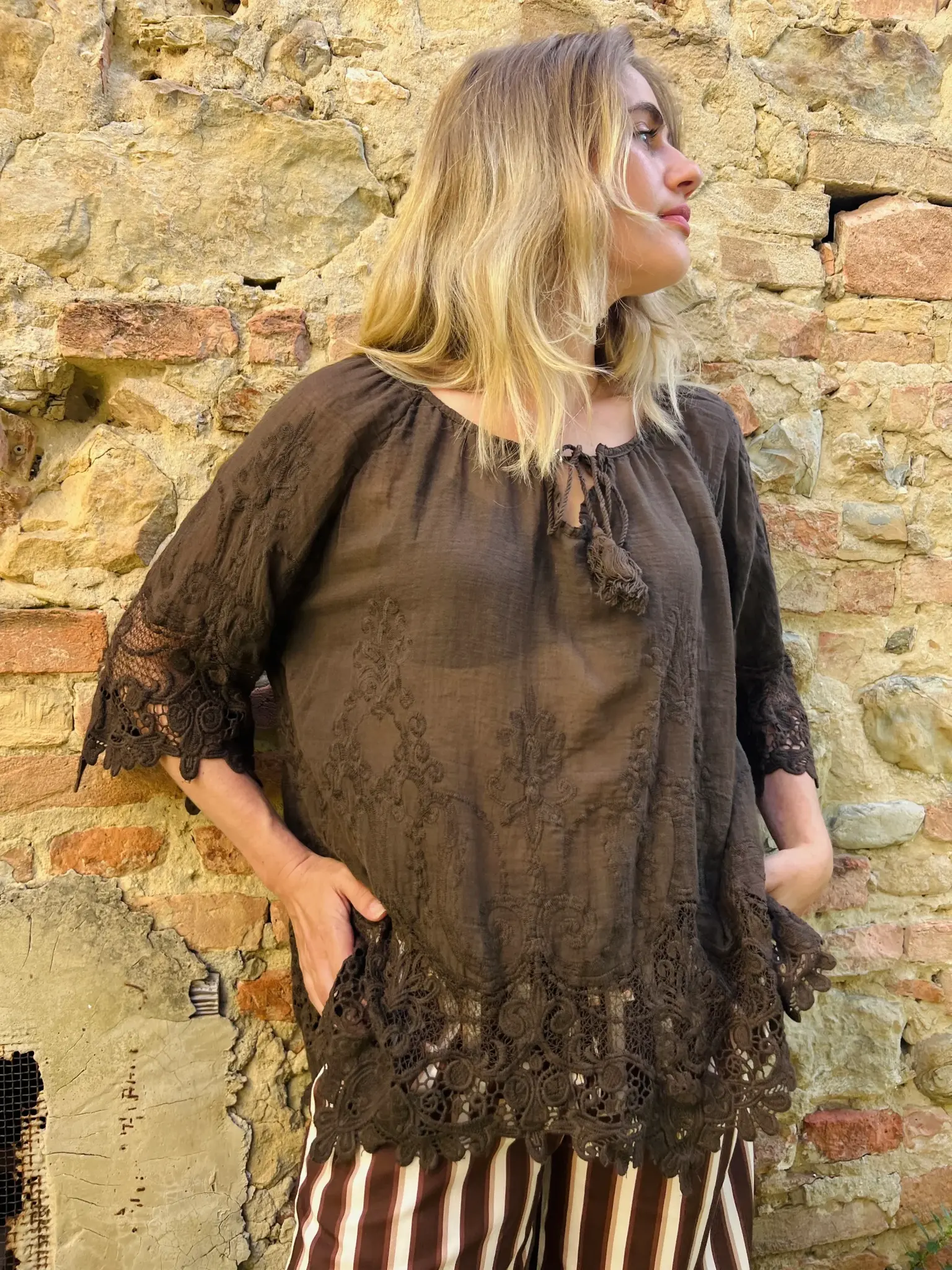 Reunion Lama lace blus choklad