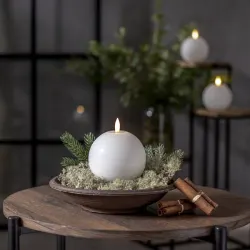 Blockljus Flamme Rustic klot vit