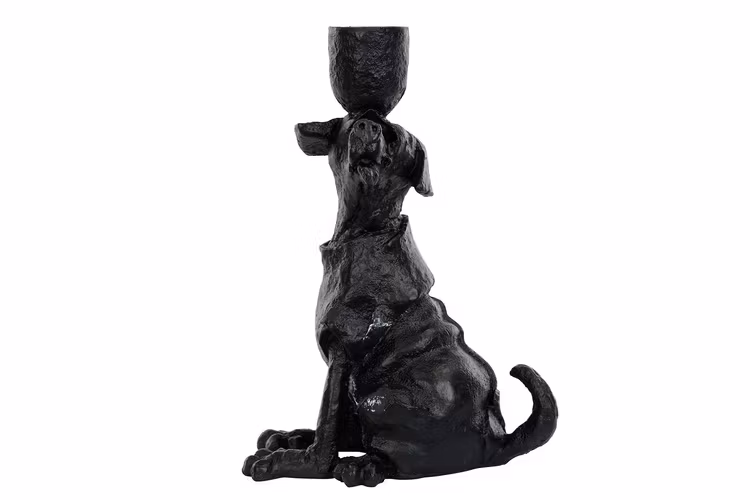 Ljusstake Hund Svart/Brun Poly