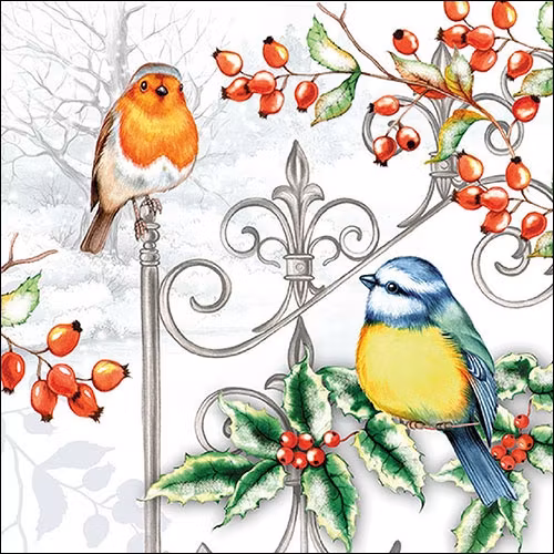 Servett från Ambiente - *Fåglar & Järnek* - Birds & Holly