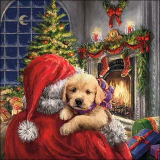 Kaffeservett från Ambiente -  *Valpen vid brasan*