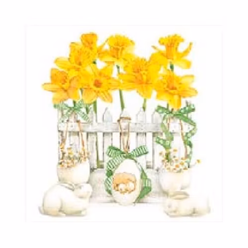 Påskservett från Inicio - *Kanin & Påskliljor* - Rabbit & Daffodils