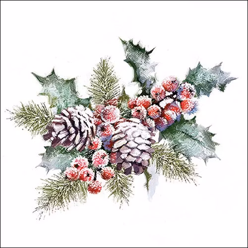 Servett från Ambiente - *Järnek o bär* - Holly and berries