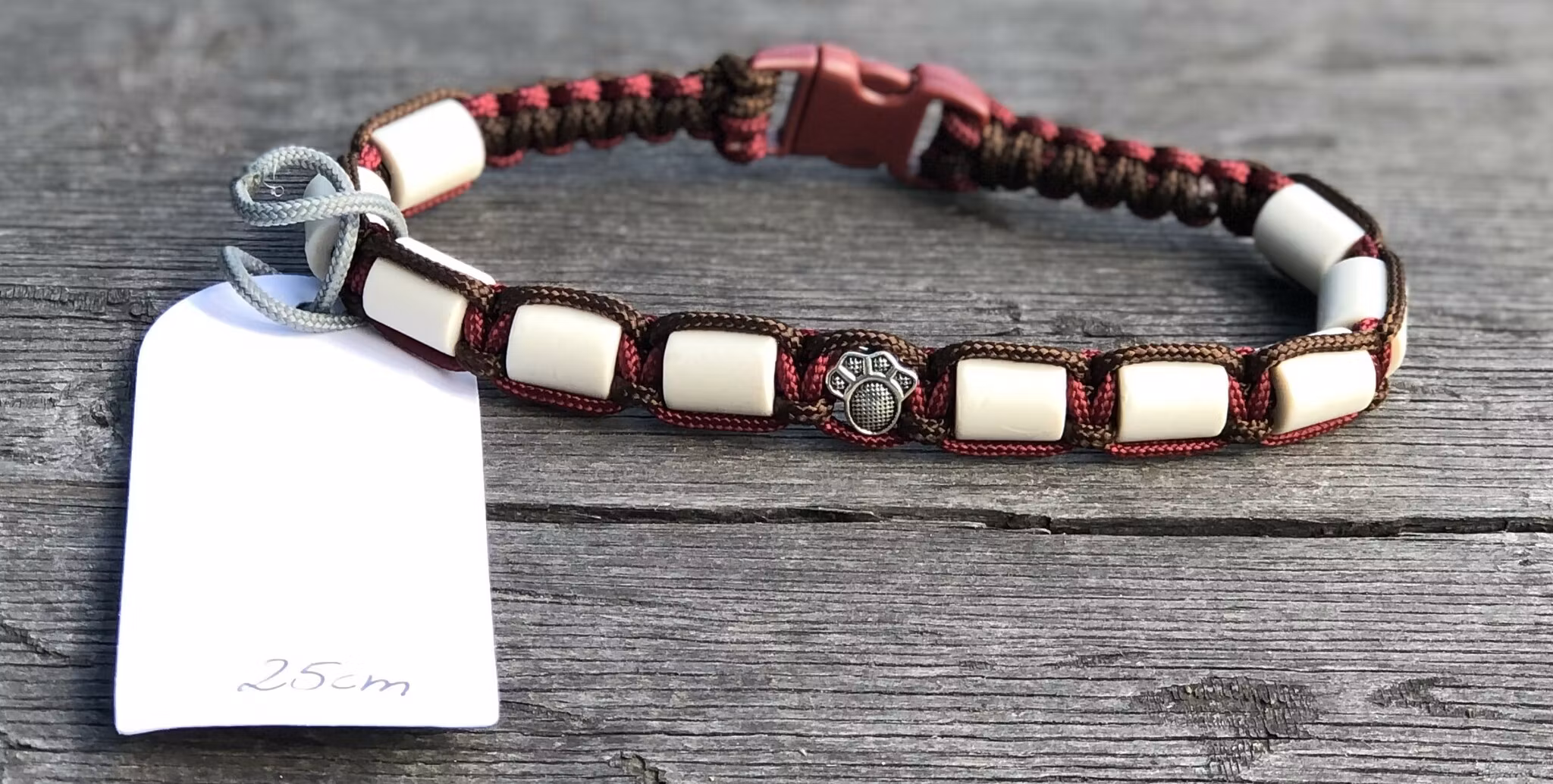 25 cm fästinghalsband WalnutBrown/Burgundy