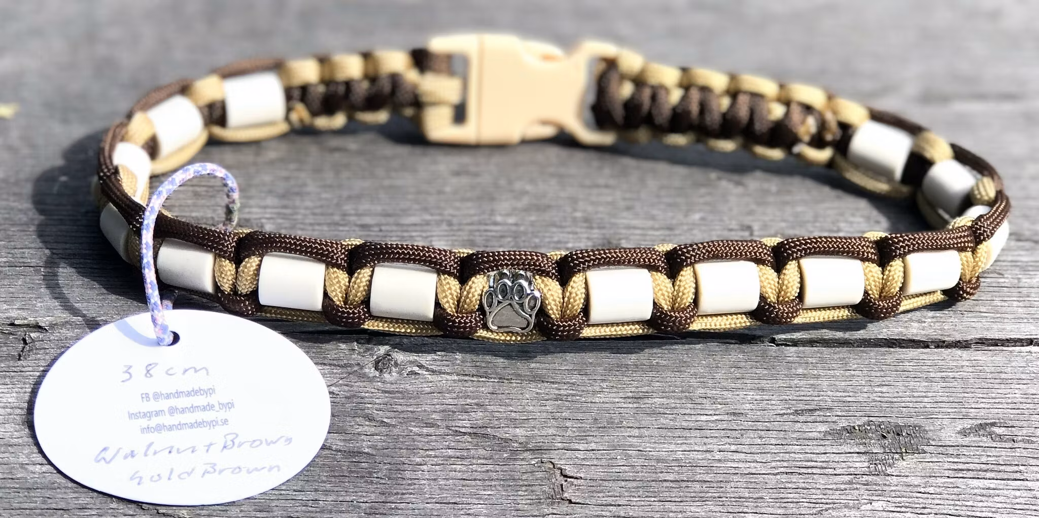 38 cm fästinghalsband WalnutBrown/GoldBrown