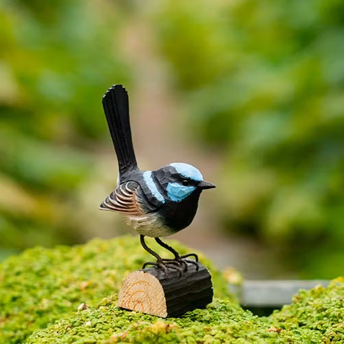 Handsnidad Vitbukig Blåsmyg i trä