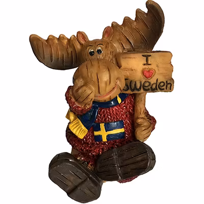 Sittande Älgfigurmed skylt, röd, 8cm