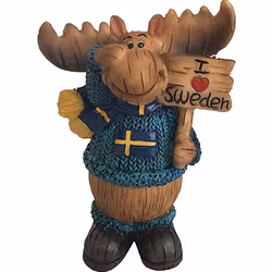 Stående Älgfigurmed skylt, blå, 10cm