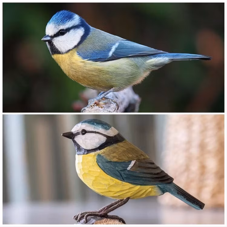 Handsnidad Blåmes i trä