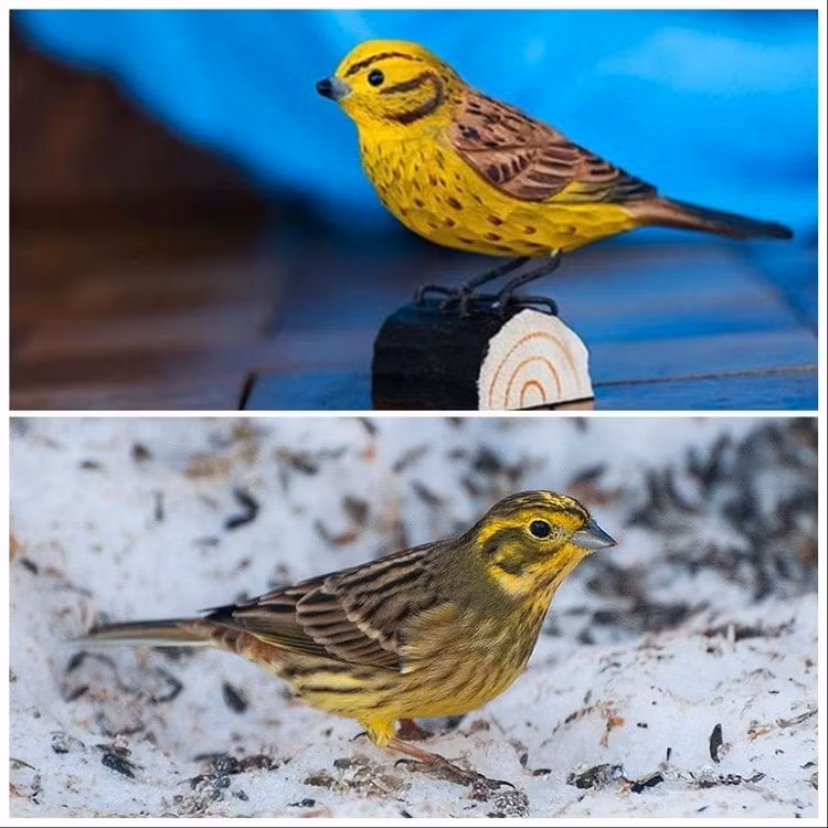 Handsnidad Gulsparv i trä