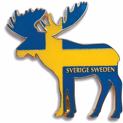 Magnet Älg blå/gul i metall 65 x 60 mm