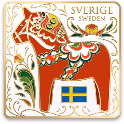 Magnet Dalahäst i metall 5,5 x 5,5 cm