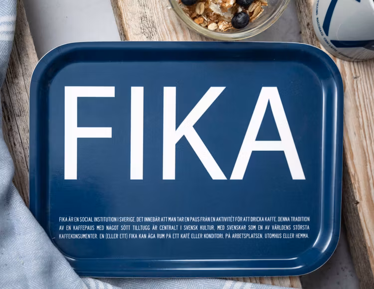 Bricka FIKA, Blå / Vit (with English text)