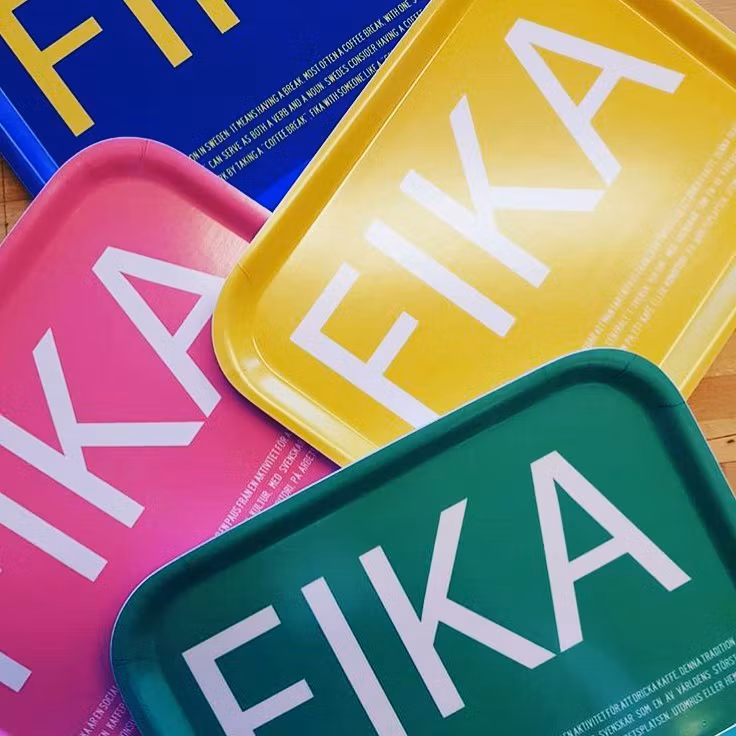 Bricka FIKA, gul (with English text)