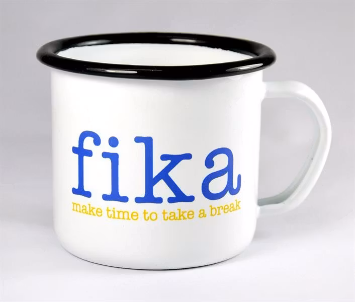 Emaljmugg, Make time to Fika, 8 cm