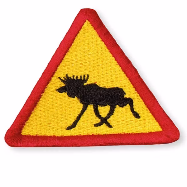 Broderat tygmärke Älgvarning 8 cm