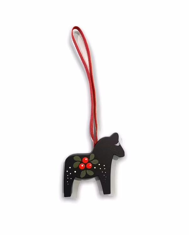 Julgranshänge Dalahäst med lingon motiv, grön