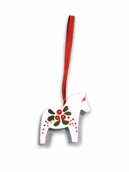 Julgranshänge Dalahäst med lingon motiv, vit